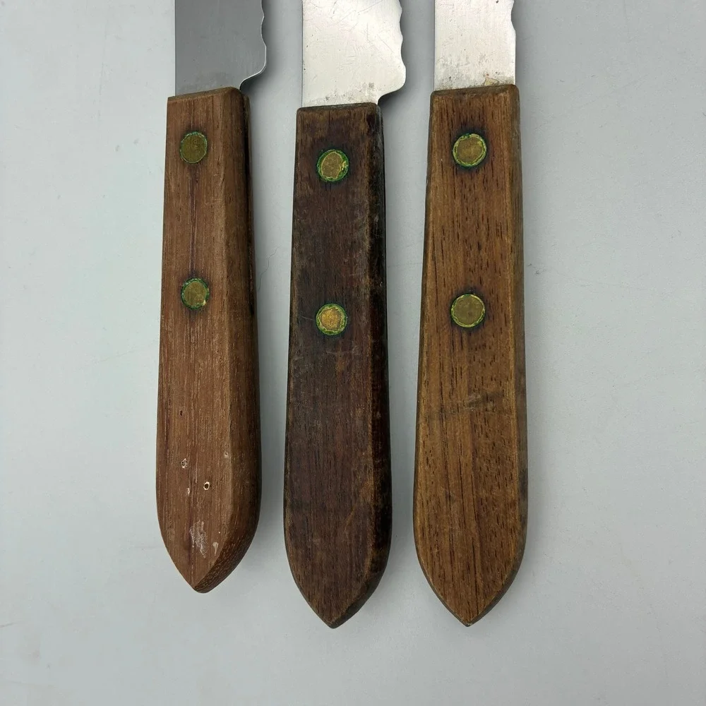 Robinson Stainless USA Knives Set Lot of 3 Vintage Wood Handle Serrated